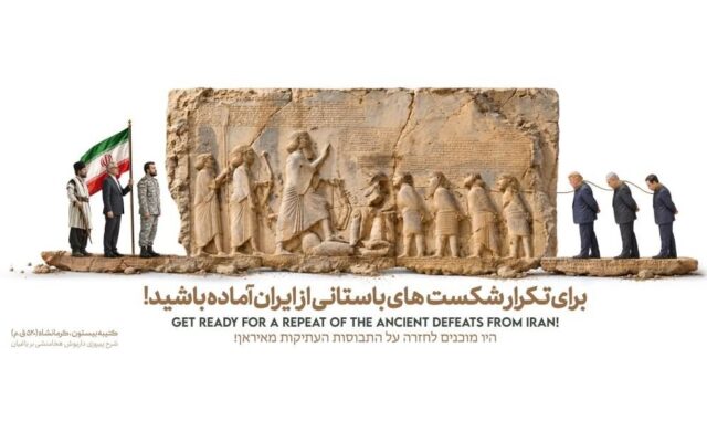 دیوارنگاره جدید شیراز با الهام از سنگنگاره بیستون و نمایش نمادهای میدان، دیپلماسی و مردم ایران